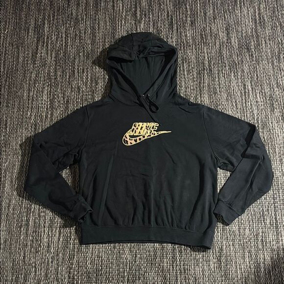 Nike Black Hoodie With Leopard Print Logo size Small - Picture 1 of 4